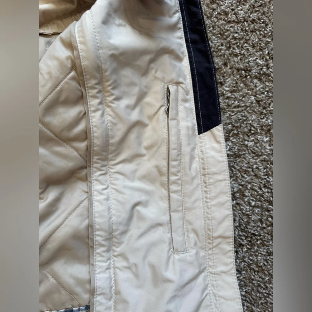 LL Bean Jacket Womens L Beige Trench Hooded Zip Pocket Snap Outdoor *flawed - Picture 10 of 12